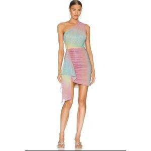 PatBO Prism Lurex One Shoulder Mini Dress Rainbow 0 REVOLVE MSRP $625